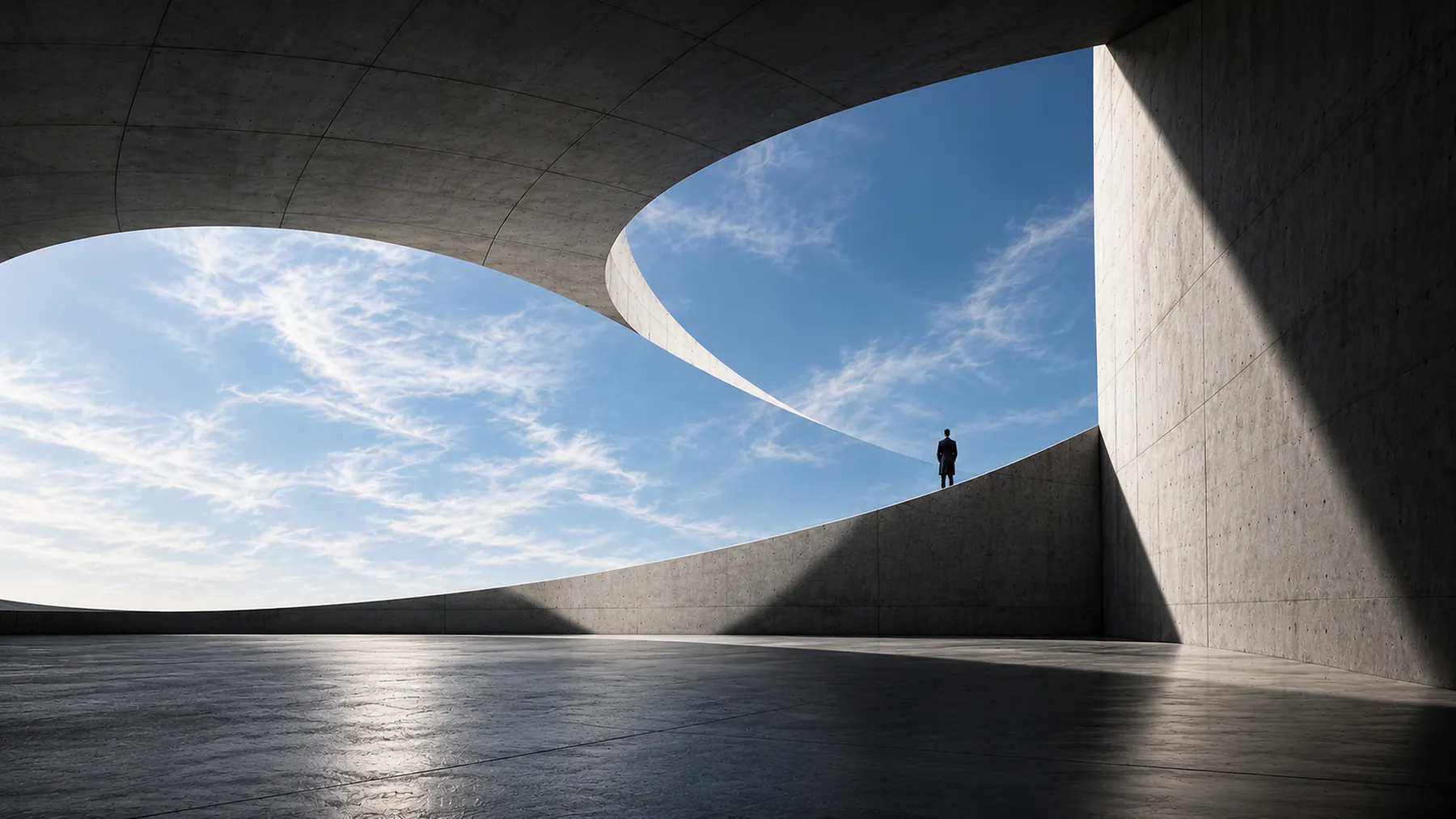 Stacked architectural forms representing connected systems