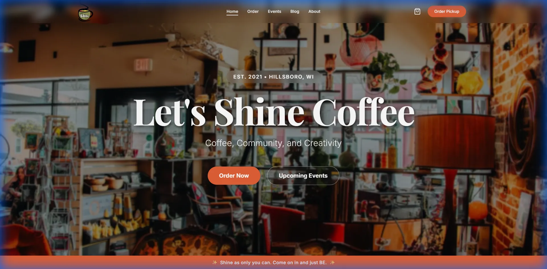 Let’s Shine Coffee custom website created by NICIOS